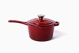 Larder & Vine Enameled Cast Iron 2.2 Quart Saucepan with Lid | Cast Iron Pan with Pour Spouts, Ergon