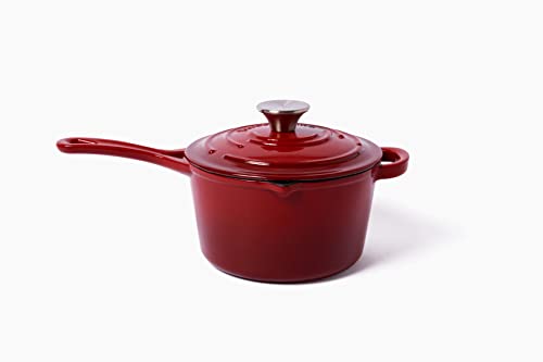 Larder & Vine Enameled Cast Iron 2.2 Quart Saucepan With Lid | Cast Iron Pan With Pour Spouts, Ergonomic Handle, Helper Handle, Interior Drip Bumps And A Stainless Steel Knob (Cabernet) #TOP5