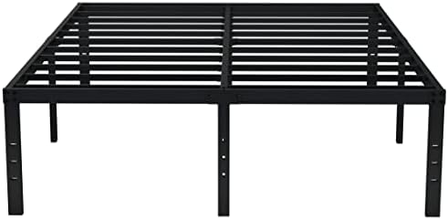 EMODA 18 Inch King Bed Frame No Box Spring Needed, Heavy Duty Tall Metal Platform with Large Storage Space, Noise Free, Easy Assembly, Black