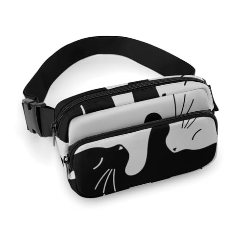 ウエストポーチ 白 黒 猫柄 ネコ メンズ レディース ウエストバッグ 斜めがけ 肩掛けバッグ ヒップバッグ ボディバッグ ランニングポーチ スマホポーチ 2way 大容量 おしゃれ アウトドア 遠足
