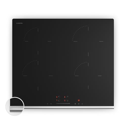 Klarstein Verosteel Placa Inducción 60cm - 4 Zonas, 7400W Boost, Control Táctil, Temporizador, Bloqueo Infantil, Indicador Calor Residual, Vitrocerámica Inducción, Diseño Minimalista Negro