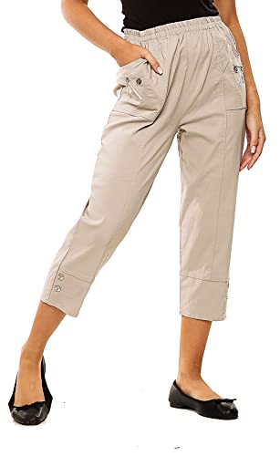 Gal Moda Women's Casual Loose Fitting Yoga Comfy Lounge Workout Sweatpants Capri Ladies Pants Trousers Jogger in Plus Size Beige