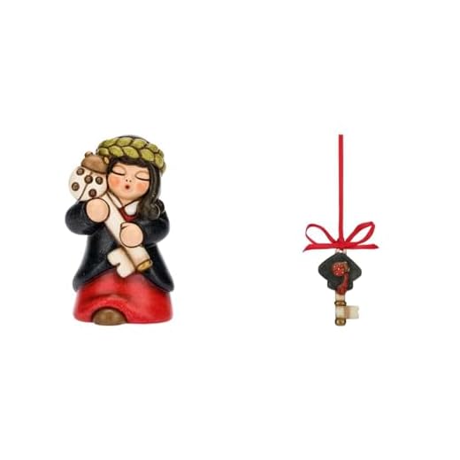 THUN, Bomboniera di Laurea in Ceramica Decorata a Mano, Bimba con Pergamena e Coccinella & Chiave Portafortuna con Cappello di Laurea e Coccinella da Appendere - Bomboniera
