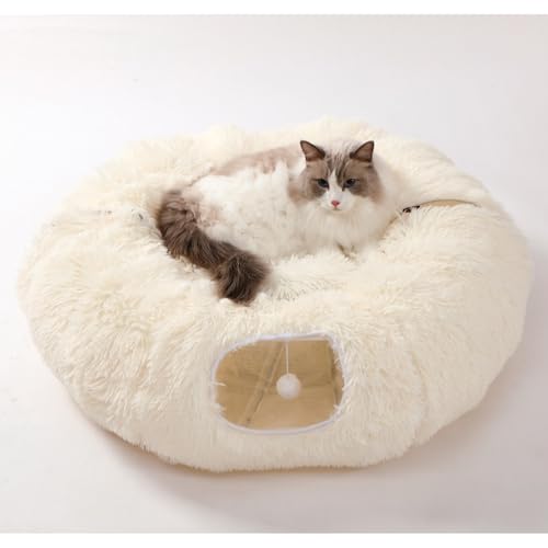 Grelife Cat Tunnel Bed for Indoor Cats, Large Cat Tunnel Christmas Tree Skirt, Cat Donut Tunnel Toys with Soft Plush, for Cats, Kittens, Small Pets(33.52")