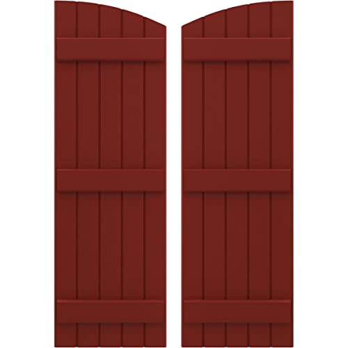 Ekena Millwork ARW401BE518X46MRH Americraft Five 3 Exterior Real Wood Joined Board-n-Batten Shutters w/Elliptical Top (Per Pair), 17 1/2"W x 46"H, Pepper Red
