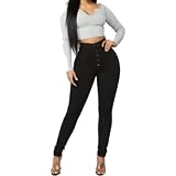 KRTHU Damenjeans Frühling und Herbst Große Größe Hohe Taille Knopfdesign Gerade Dünne Jeans Trendige All-Match-Denimhose L