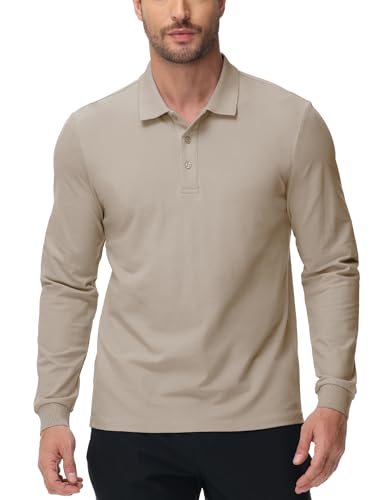 MIER Polo Shirts for Men Cotton Long Sleeve Golf Tennis Collared Shirt for Casual Work Travel, 3 Buttons, Ultra Soft