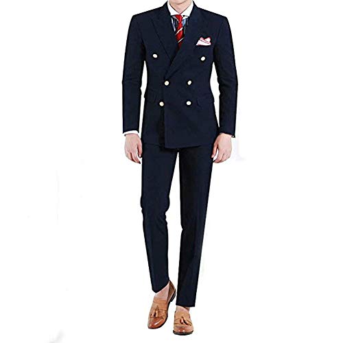 Costume bleu marine à double boutonnage Frank hommes coupe ajustée anti-plis