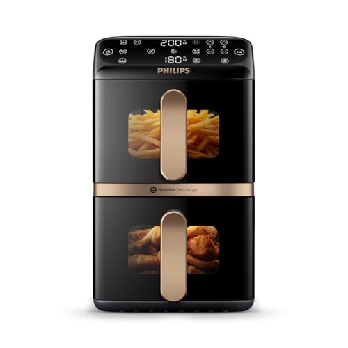 Philips 4000 Series NA462/79 - Stacked Dual Basket Airfryer 10L RapidAir Technology Sync Finish 2 Meals at Once 45% Less Countertop Space PFAS-Free Ceramic Coating Easy View Windows