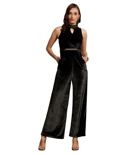 Image of Miss Chase Women's Keyhole Neck Regular Sleeve Regular Length Jumpsuit with Pockets