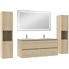 Ensemble Muebles Salle De Bain Double Vasque 120cm Chêne Wotan Meuble Acve Miroir Aica