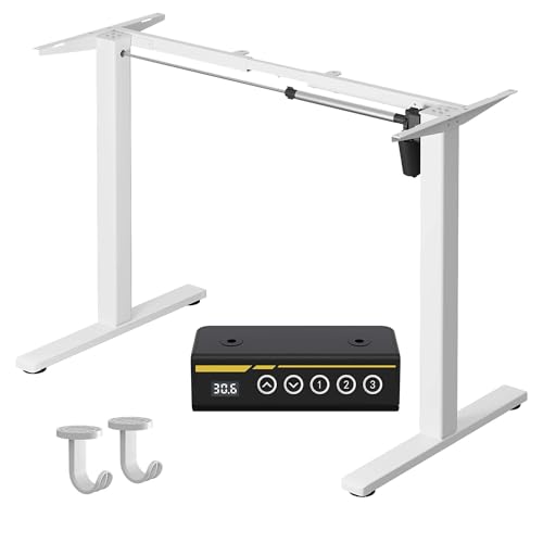 Electric Standing Desk Frame Height and Length Adjustable Legs for Home Office Ergonomic Stand Up Desk Frame with 220lbs Powerful Motor & 3 Memory Settings (White)