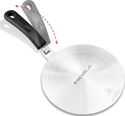 ESEVOLO 9.45 inch Heat Diffuser Stainless Steel Induction Diffuser Plate for Electric Gas Stove Glass Induction Cooktop, Induction Adapter Plate with Detachable Handle, Black