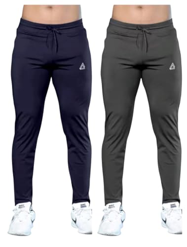 Image of Men's Athletic Track Pants, Pack of 3, Black Navy Grey, Drawstring Waist, Slim Fit