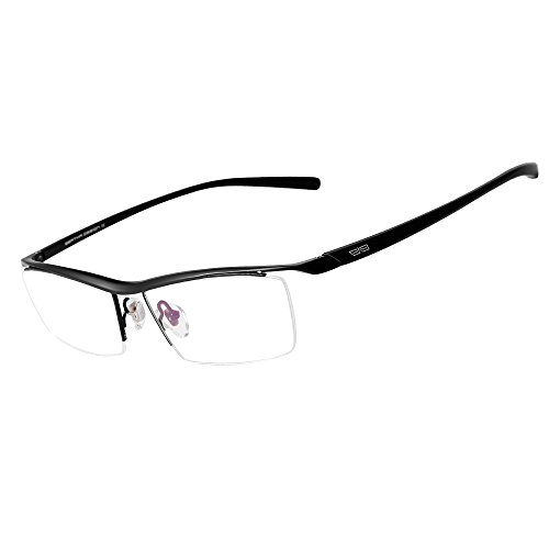 Bertha Men Semi-Rimless Eyeglasses,Pure Titanium Eyewear Ultra Lightweight Business Prescription Optical Frame 8189 (Black)