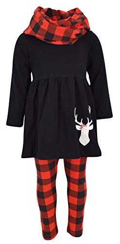 Image of Unique Baby Girls Kids Toddler 3pc Outfit Set Long Sleeve Cotton Blend Tunic Top Leggings and Scarf
