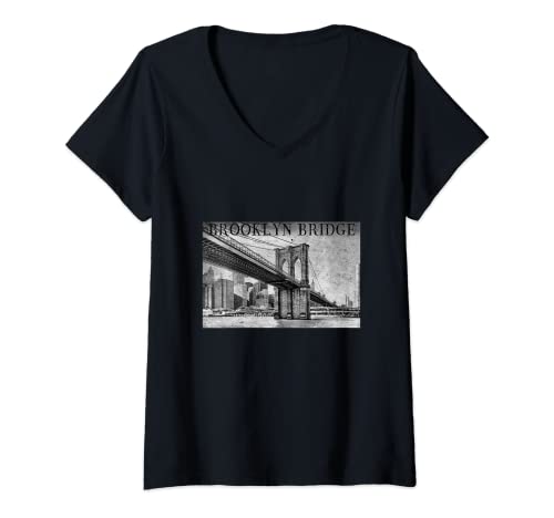 Mujer Brooklyn Bridge NYC Manhattan a Brooklyn Mujeres Hombres Niño Niña Camiseta Cuello V