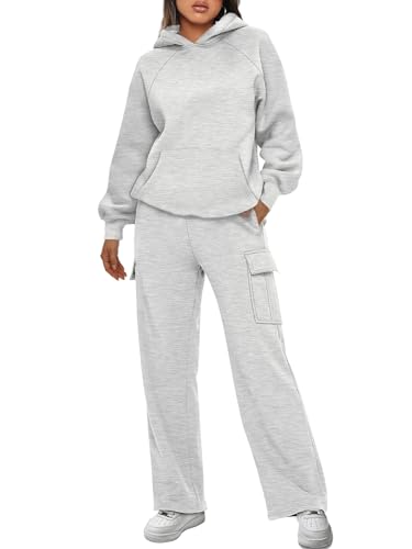 AUTOMET Womens Winter 2 Piece Outfits Long Sleeve Sweatsuits Fall Sets Hoodies with Cargo Wide Leg Sweatpants 2025