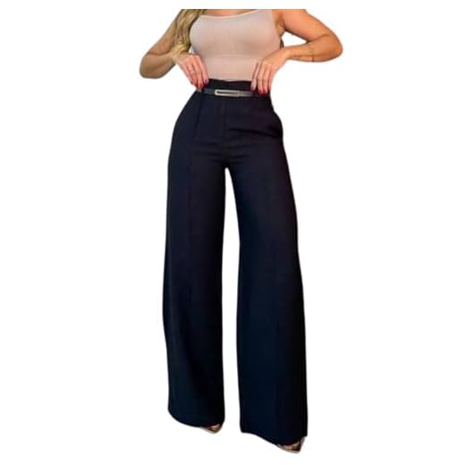 Calça Feminina Wide Leg Solta Alfaiataria Pantalona Social (BR, Alfa, G, Regular, Baixo, Preto)