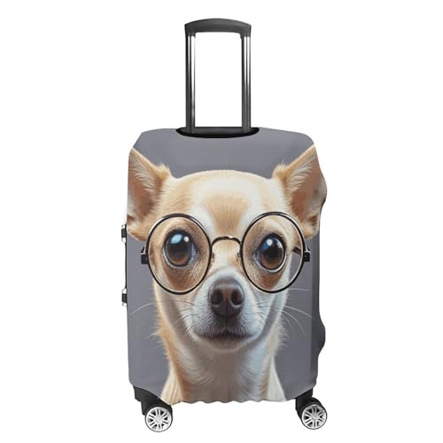 Chihuahua Dog Glasses Luggage Cover, Elastic Luggage Protector Fits 19-32in Suitcases, Washable & Anti-Scratch Suitcase Cover for Men Women XL4