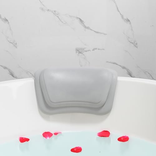 Oreiller de Bain, Coussins de Bain, Imperméable Coussin Baignoire PU, Oreiller de Bain avec Ventouses, Oreiller de Baignoir Ergonomique Spa, pour Baignoire, Jacuzzi, Bain à Remous, Accueil Spa-Gris