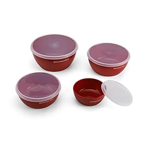 KitchenAid Classic Prep Bowls with Lids Set of 4 Small Nesting Bowls for Ingredient Prep and Storage, Dishwasher Safe KitchenAid Classic Prep Bowls with Lids Set of 4 Small Nesting Bowls for Ingredient Prep and Storage Dishwasher Safe