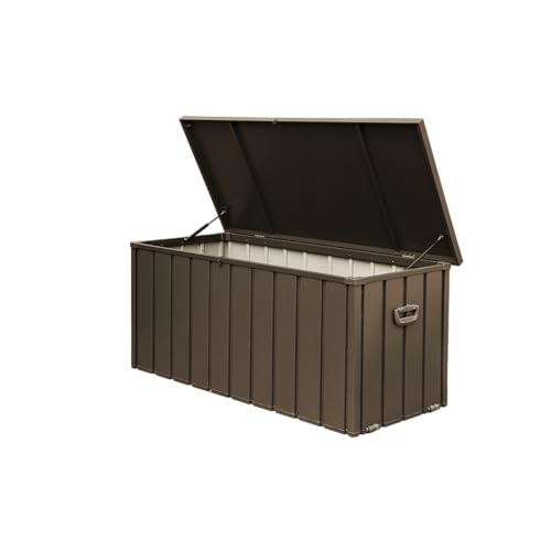 Metal Storage Box for Outdoor Dark Brown Lockable Water-Resistant Deck Box for Patio Garden Tools Organization Rust-Resistant Heavy-Duty Outside Storage Box (120 Gallon)