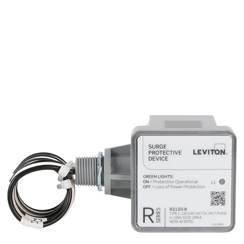 Image of Leviton Type 1 Surge Protective Panel, Residential Home Surge Protection, 120 /240 VAC, Split Phase, 36kA per Phase, R2120-B SPD (Pack of 3)