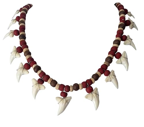 13! Genuine Shark Teeth Necklace for Men, Mako Shark Tooth Necklace, Handmade Wooden Beads adjustable Cords Shark Tooth Necklace for Women Jewelry DA255-N