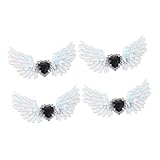 LALADEFIEE 4 Stück Silberne Strass Schuhclips mit Gotischen Engelsflügeln und Herz Abnehmbare Schuhschnallen aus Zinklegierung für Damen Modische Boots dekoration mit Funkelnden Kristallen