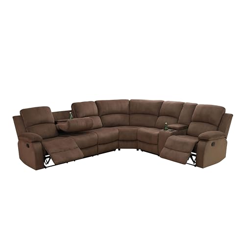 3-Piece Recliner Sofa Set with Storage, Brown Fluffy Fabric