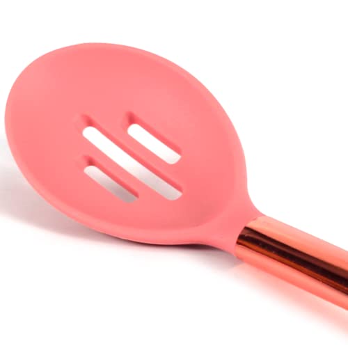 Jogo de Utensílios de Cozinha Em Silicone Kit 7 Peças Rose Espátula Colher Fouet Suporte Organizar