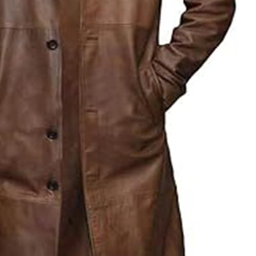 Men's WW2 Detective Trench Coat Full Length Real Lambskin German Classic Long Coat Overcoat Jacket4
