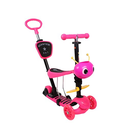 Calma Dragon YX-S241, Patinete para Niños, Scooter con 3 Ruedas, 5 en 1, con Asiento extraíble, Manillar, Mango de Empuje, Altura Ajustable, Monopatín para Bebes niños de 1 a 3 años JC210 (Rosa)