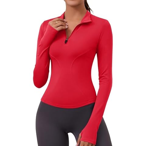 Rapbin Women's 1/4 Zip Running Top - Basic Long Sleeve Sweatshirt Quick Dry Fitness Gym Top Cover