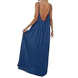 Backless Dresses for Women Cami Lounge House Linen Maxi Spaghetti Strap Open Low Back Summer Beach Vacation Sundresses Solid Color Garden Party Maternity Travel Dresses Loungewear Summer Fashion Women