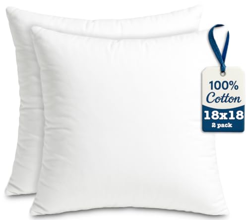 Foamily Throw Pillow Inserts 100% Cotton 2 Pack 18x18 Pillow Inserts for Decorative Pillows for Couch and Bed Indoor Cotton Pillow Stuffing