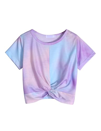 Image of Flypigs Girls Clothing Sets Tie Dye 2 Piece Outfits Short Sleeve Twist Front Tops and Sweatpants Sportswear Tracksuits