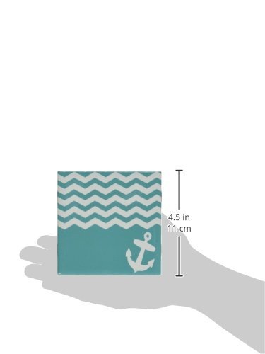 3Drose Ct_120204_1 Turquoise And White Chevron With Nautical Anchor Sailor Zigzag Pattern Waves Teal Blue Green Ceramic Tile, 4-Inch #TOP1
