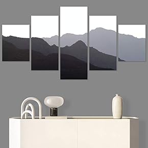 SIGNWIN 5 Panel Canvas Wall Art Monochromatic Mountains...