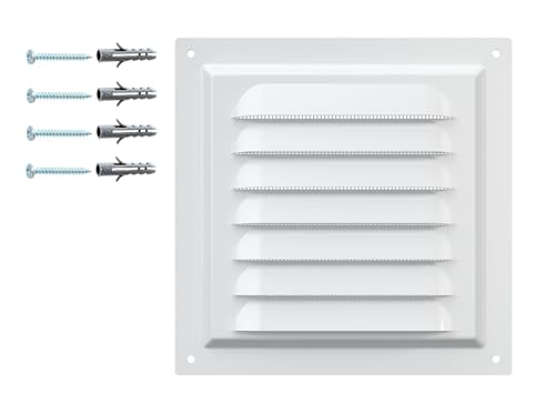 Lüftungsgitter Weiß – Lüftungsabdeckung aus Verzinktem Stahl mit Schutzgitter – Polymerbeschichtung RAL9016 – Rostfrei für Wand oder Decke...