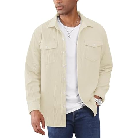 EKLENTSON Beige Corduroy Shirt Jacket for Men Cover