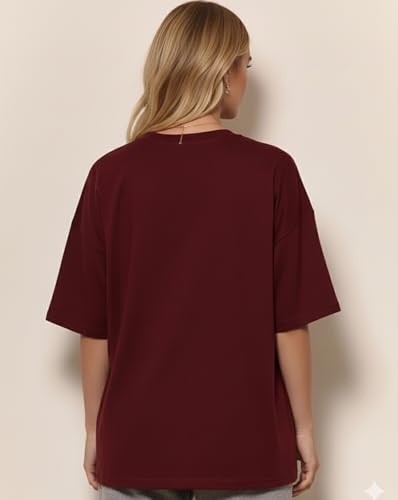 Image of AUSK Oversized Front Printed Loose Fit T-Shirt for Women || Tshirt for Girls