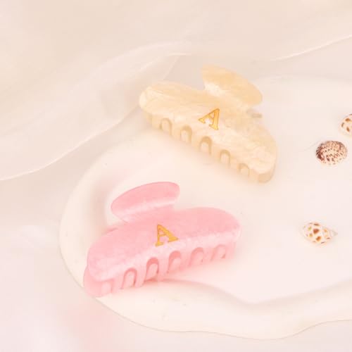 Image of 2 Pack Hair Claw Clips for Women Acrylic Claw Clips with Glitter Letter A Cute Hair Accessories for Thin or Thick Hair Bridesmaid Gifts for Wedding Day(Beige & Pink)