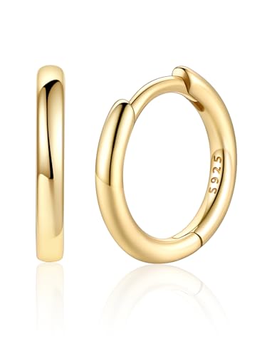 Image of Silvora 14K Gold Plated Huggie Hoop Earrings for Women, Small Sterling Silver Hoops, Hypoallergenic Cartilage Earrings for Sensitive Ears 8 /10 /12 /14 /16 /18 /20MM