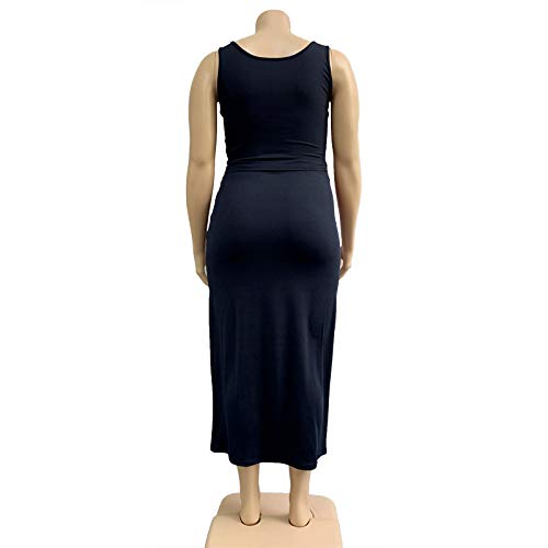 Image of Plus Size Women 2 Piece Outfits Sets Sexy Tracksuit Midi Dress,Sleeveless Tank Top Bodycon Skirts Set Casual Summer