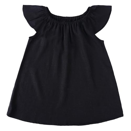 Lmdudan Girls Toddler Summer Dresses Kids Crewneck Cute Ruffle Sleeve Sundress Casual Comfort Cotton Linen Loose Dress 1-8Y3