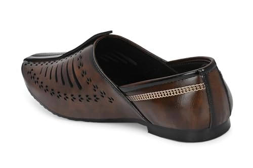 Image of Ethnic Jutti & Mojri Shoes for Men | Traditional Nagra Style Footwear | Slip On Design | Closed Toe Pattern | Cultural Wear Mens Shoes | Black Color 