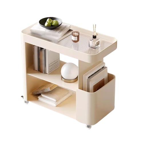 YCKEGEW Mesa Auxiliar con Sofá Y Armario con Ruedas Mesitas Auxiliares Estrechas con Tres Estantes De Almacenamiento, Mesita De Noche para Espacios Reducidos, Dormitorio, Carrito con Ruedas(Bianco)
