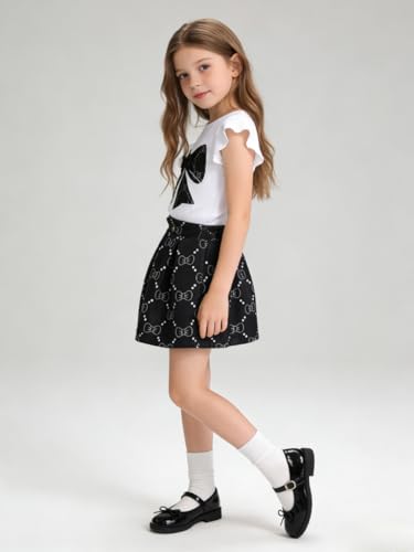 Image of Azmxynol Toddler Girls Clothes Cap Sleeve T-Shirt + Bowknot Print 2pcs Summer Shorts Outfit Set For Girls, Size 4-8 Years